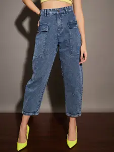 SASSAFRAS Women High-Rise Acid Wash Cropped Clean Look Stretchable Jeans