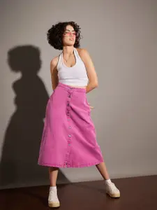 SASSAFRAS Washed Denim A-Line Skirt