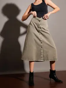 SASSAFRAS Washed Denim A-Line Skirt