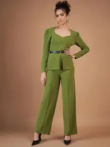 SASSAFRAS Green Puffed Slevees Top With Trousers
