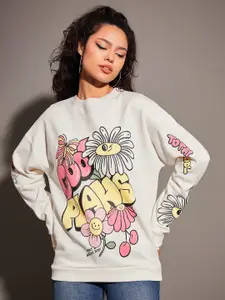 SASSAFRAS Typography Printed Long Sleeves Oversized Cotton Sweatshirt