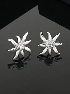 Estele Rhodium-Plated Floral Stud Earrings