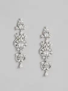 Estele Silver-Plated Contemporary CZ Studded Drop Earrings