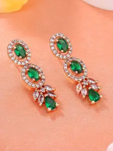 Estele Rose Gold-Plated CZ Studded Contemporary Drop Earrings