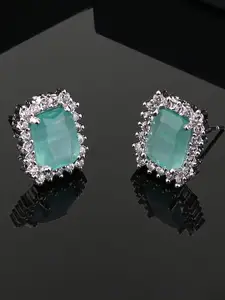 Estele Rhodium-Plated CZ Studded Contemporary Studs Earrings