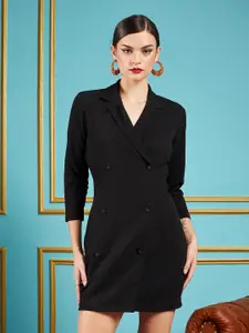 SASSAFRAS Black Self Design Lapel Collar Sheath Dress