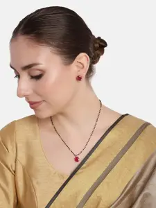 Estele Rose Gold-Plated CZ-Studded Mangalsutra With Earrings