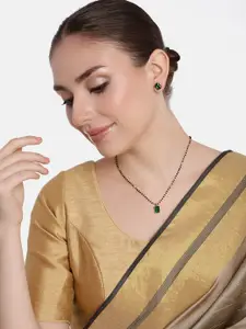 Estele Rose Gold-Plated Cubic Zirconia-Studded & Beaded Mangalasutra With Earrings