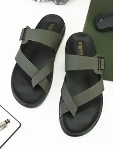 birgos Men One Toe Comfort Sandals With Buckle Detail