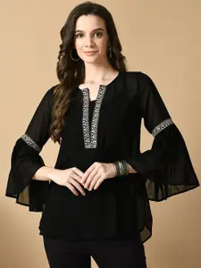 Sangria Embroidered Bell Sleeve A-Line Top