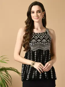 Sangria Ethnic Motifs Embroidered Empire Fusion Top