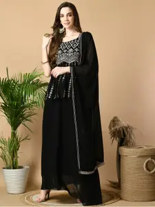 Sangria Ethnic Motifs Embroidered Top With Skirt & Dupatta