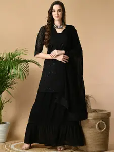 Sangria Black Embroidered Kurta with Skirt & With Dupatta