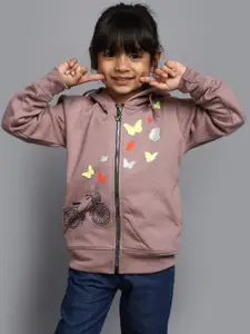 V-Mart Girls Graphic Printed Hooded Cotton Fleece Pullover