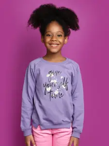 V-Mart Girls Typography Printed Cotton Sweatshirt