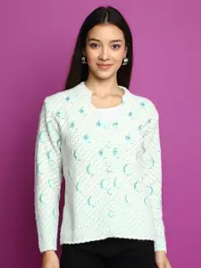 V-Mart Conversational Printed Mandarin Collar Cotton Cardigan Sweater