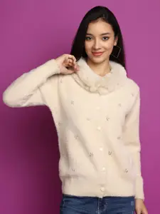 V-Mart Embellished V-Neck Cardigan Cotton Sweater