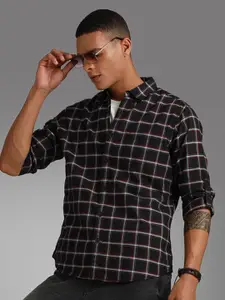 High Star Classic Windowpane Checks Spread Collar Long Sleeves Cotton Casual Shirt