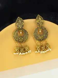 PRIVIU Brass-Plated Crescent Shaped Jhumkas