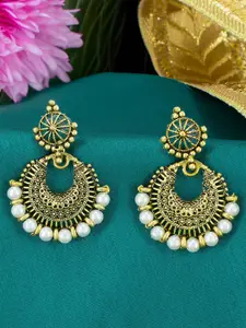 PRIVIU Brass Plated Pearls Studded Chandbalis