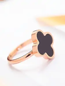 MYKI Rose Gold-Plated Floral Adjustable Finger Ring