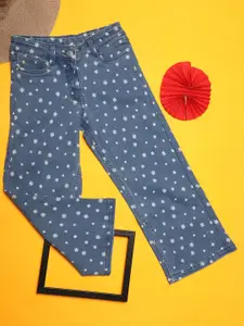 V-Mart Girls Floral Printed High-Rise Denim Jeans