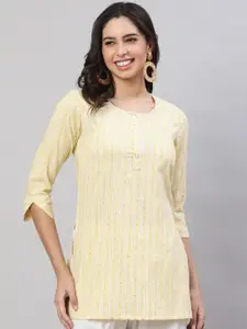 AKIMIA Striped Sequinned Pure Cotton Straight Kurti