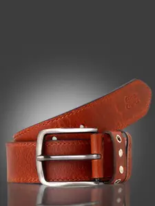 Elite Crafts Men Tan Textured Leather Reversible Formal Belt