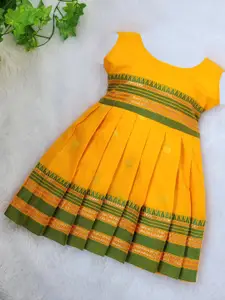 BAESD Girls Floral Self Design Cotton Pleated Fit & Flared Maxi Ethnic Dresses