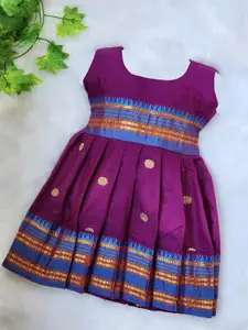 BAESD Girls Floral Self Design Cotton Pleated Fit & Flared Maxi Ethnic Dresses