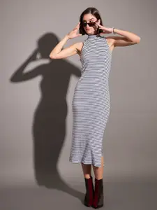 SASSAFRAS High Neck Striped Bodycon Midi Dress