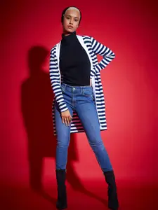 SASSAFRAS Navy Blue Striped Longline Shrug