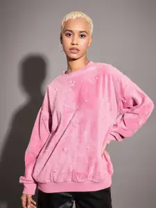 SASSAFRAS Pink Embellished Detail Pullover