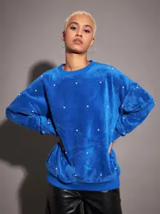 SASSAFRAS Blue Embellished Detail Pullover