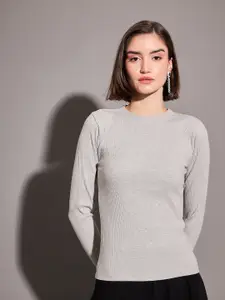 SASSAFRAS Grey Long Sleeves High Neck Fitted Top