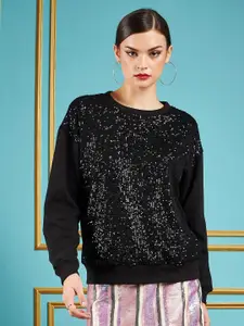 SASSAFRAS Black Sequinned Long Sleeves Pullover
