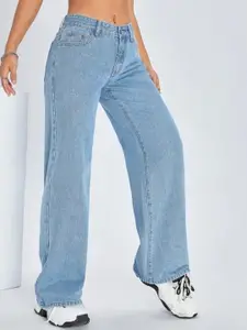 BROADSTAR Women Blue Smart Wide Leg High-Rise Mildly Distressed Jeans