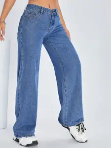 BROADSTAR Women Smart Wide Leg High-Rise Clean Look Jeans