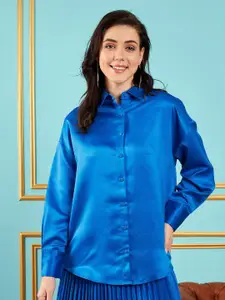 SASSAFRAS Spread Collar Satin Oversized Party Shirt