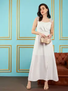 SASSAFRAS Off White Square Neck Sequined Detail Maxi Dress