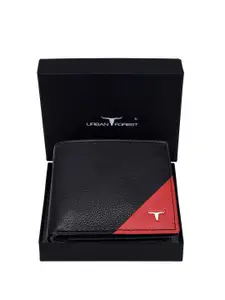 URBAN FOREST Men Textured Brand Logo RFID Leather Two Fold Wallet