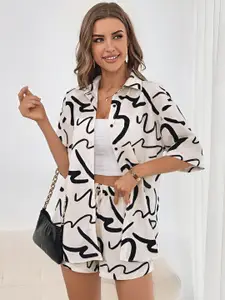 KALINI Abstract Printed Relaxed Fit Shirt With Shorts