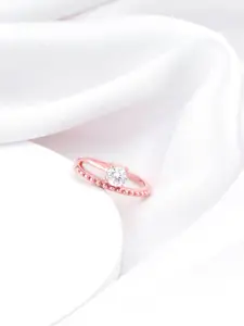 GIVA 925 Sterling Silver Rose Gold-Plated Stone-Studded Finger Ring