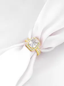 GIVA 925 Sterling Silver Gold-Plated Stone-Studded Finger Ring