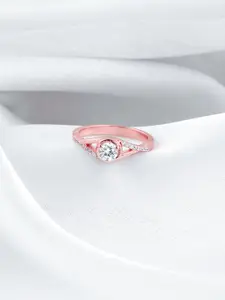 GIVA 925 Sterling Silver Rose Gold-Plated Stone-Studded Finger Ring