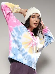 Campus Sutra Tie & Dye Dyed Hooded Oversized Cotton Pullover Sweatshirt