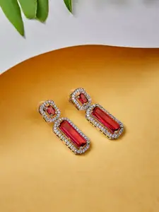 ATIBELLE Silver-Plated Cubic Zirconia Stone Studded Contemporary Drop Earrings