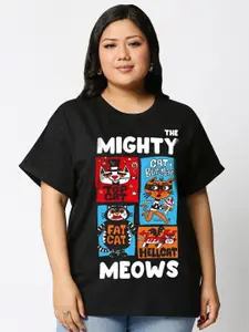 Bewakoof Plus Mighty Meows Graphic Printed Cotton T-shirt