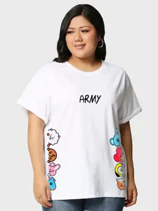 Bewakoof Plus Peeking Army Graphic Printed Cotton T-shirt