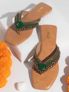 Inc 5 Embellished Open Toe Flats With Ankle Bells